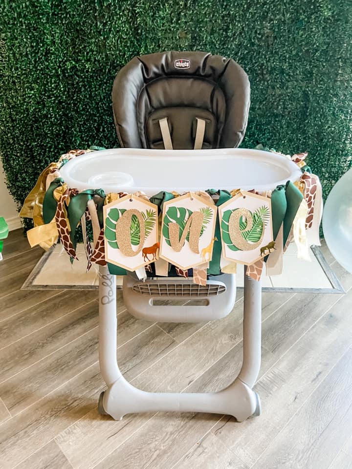 WILD ONE SAFARI HIGH CHAIR FIRST BIRTHDAY BANNER
